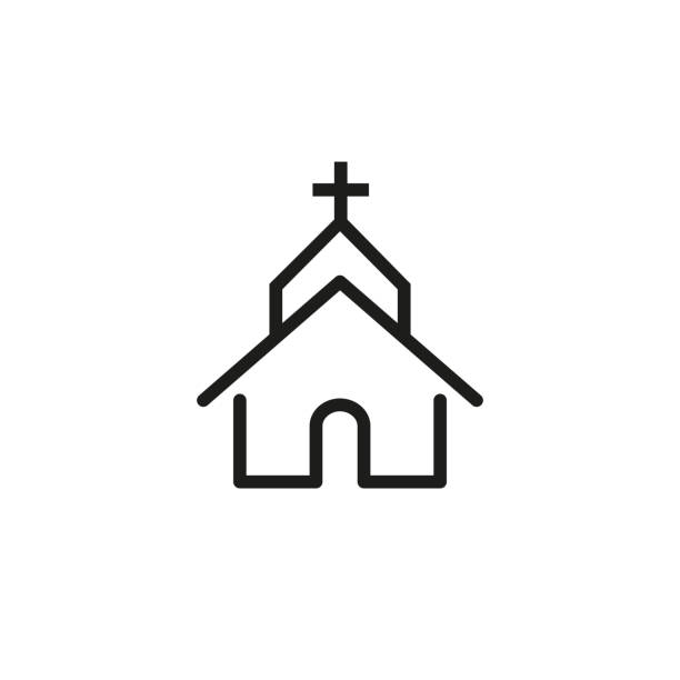 Line icon of church. Cathedral, famous place pointer, Christianity. Religion concept. Can be used for signboards, poster, brochure pictograms