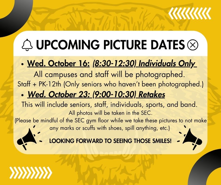 Picture Day: Wed. October 16th for Individuals