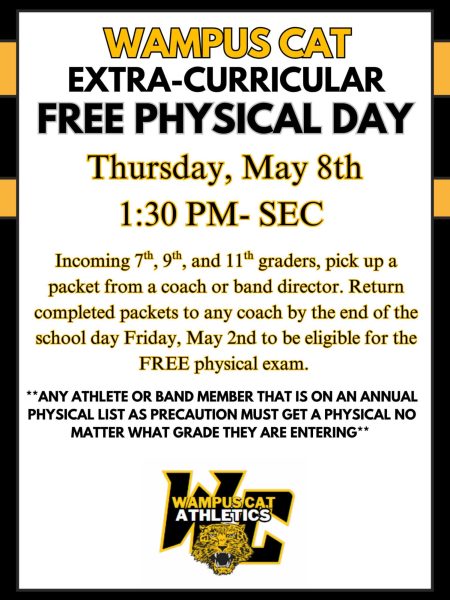 Wampus Cat Extra-Curricular Free Physical Day- May 8th