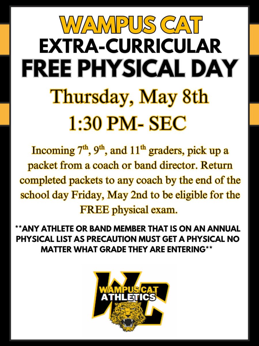 Wampus Cat Extra-Curricular Free Physical Day- May 8th